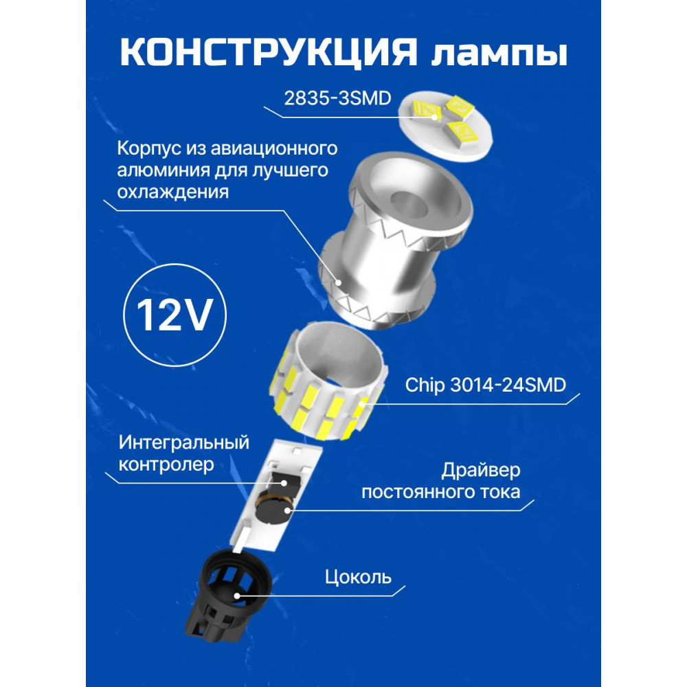 Светодиодные автолампы SVS DynamicLight W16W-T15/12V/8W/6000K/800Lm/Chip 3014-24SMD+2835-3SMD