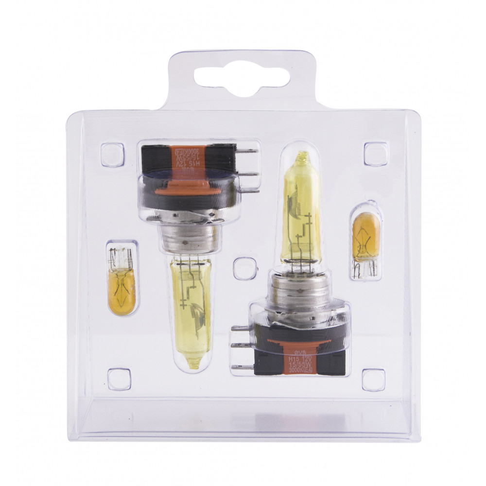 Галогенные лампы серия Yellow 3000K 12V H15 15/55W+W5W, комплект 2шт. Ver.2.0 {упаковка 1/6/6