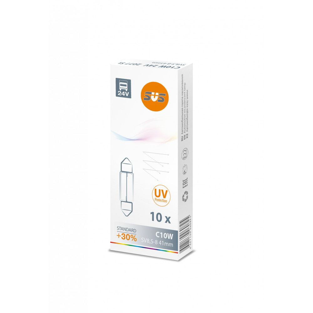 Лампа накаливания SVS 24V С10W 10W SV8,5-8 41mm {упаковка 1/10/1000}