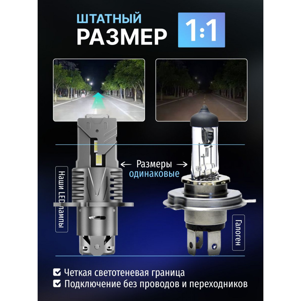 Комплект светодиодных ламп SVS H4/H19 серии Compact Light (3570CSP/3000Lm/6000K/12V/30W,кулер)