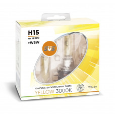 Галогенные лампы серия Yellow 3000K 12V H15 15/55W+W5W, комплект 2шт. Ver.2.0 {упаковка 1/6/6