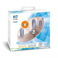 Галогенные лампы серия White 5000K 12V H7 55W+W5W, комплект 2шт. Ver.2.0{упаковка 1/6/60}*